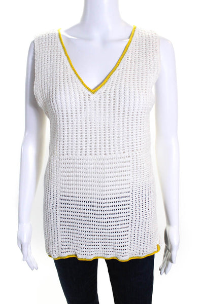 Lemlem Womens Cotton Open Knit V-Neck Sleeveless Sweater Top Ivory Size S