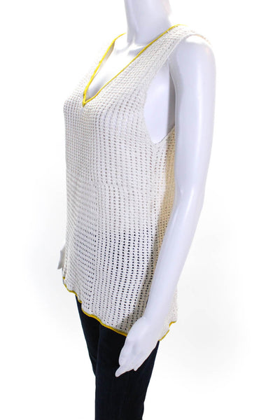 Lemlem Womens Cotton Open Knit V-Neck Sleeveless Sweater Top Ivory Size S