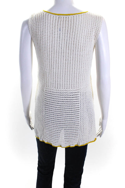 Lemlem Womens Cotton Open Knit V-Neck Sleeveless Sweater Top Ivory Size S