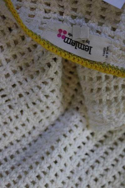 Lemlem Womens Cotton Open Knit V-Neck Sleeveless Sweater Top Ivory Size S