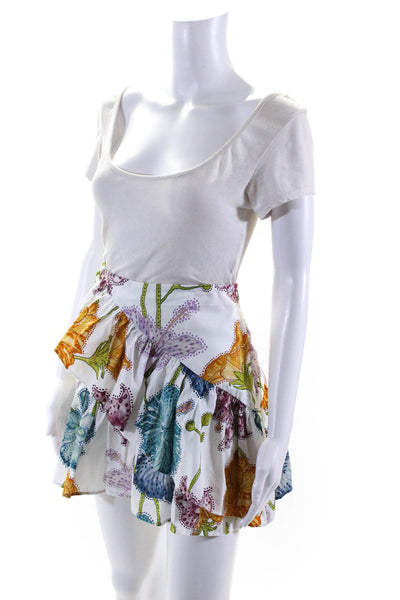 Hayley Menzies Womens Cotton Floral Ruffled A-Line Mini Skirt White Size XL