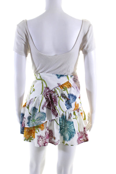 Hayley Menzies Womens Cotton Floral Ruffled A-Line Mini Skirt White Size XL