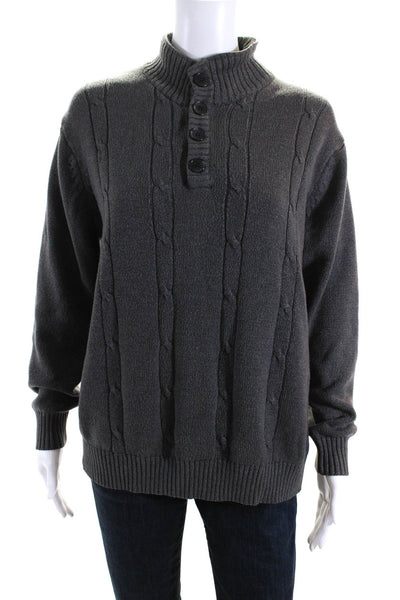 Oscar de la Renta Womens Cable-Knit Long Sleeve Mock Neck Sweater Gray Size M