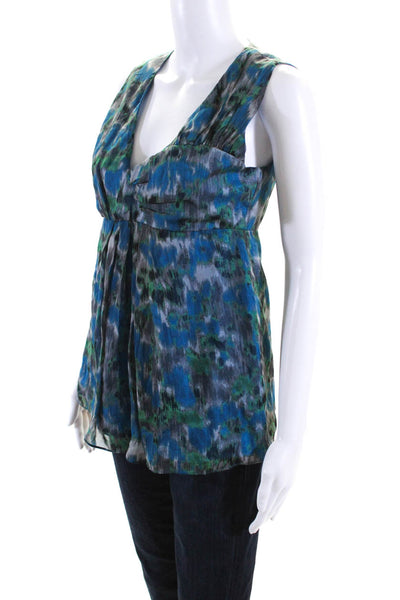 Cynthia Cynthia Steffe Womens Silk V Neck Abstract Print Blouse Blue Size 4