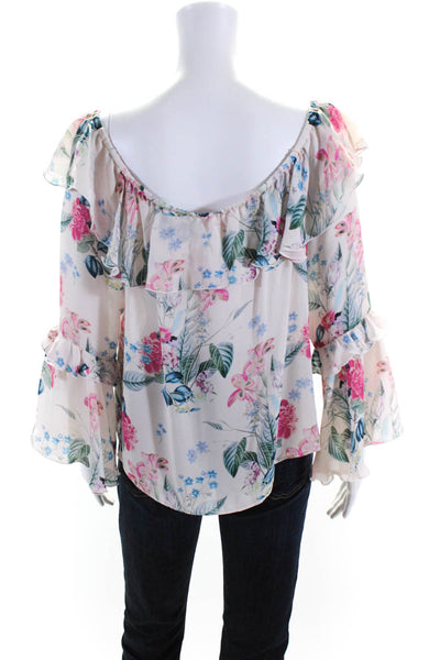 Parker Womens Silk Floral Print V neck Ruffle Blouse Pink Size S