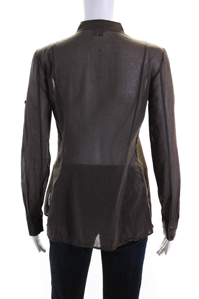 Theory Womens Long Sleeve Button Down Blouse Brown Size S