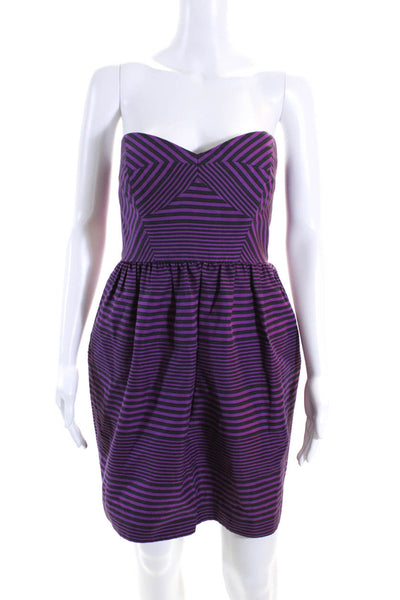 Shoshanna Womens Striped Sweetheart Mini Dress Purple Size 8