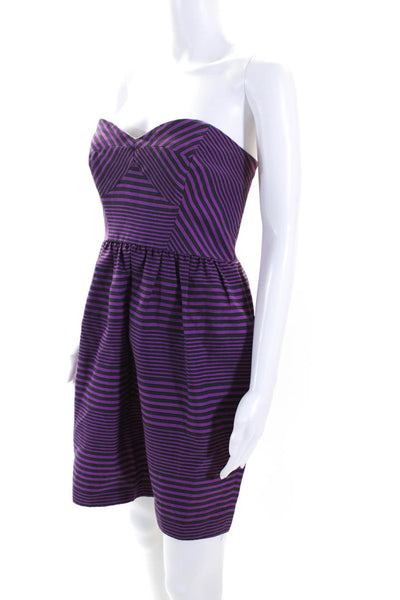 Shoshanna Womens Striped Sweetheart Mini Dress Purple Size 8