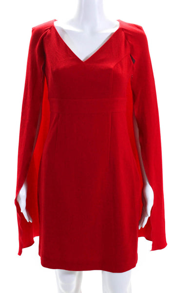 Trina Turk Women V Neck Cape Sleeve Sheath Dress Red Size 0