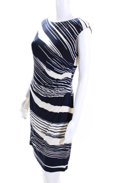 Lauren Ralph Lauren Womens Striped Gathered Boat Neck Sheath Dress Blue Size 6