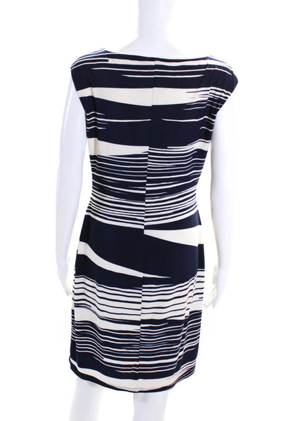 Lauren Ralph Lauren Womens Striped Gathered Boat Neck Sheath Dress Blue Size 6