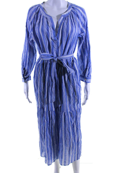 Felicite Women's Round Neck Long Sleeves Tiered Maxi Dress Stripe Size 3