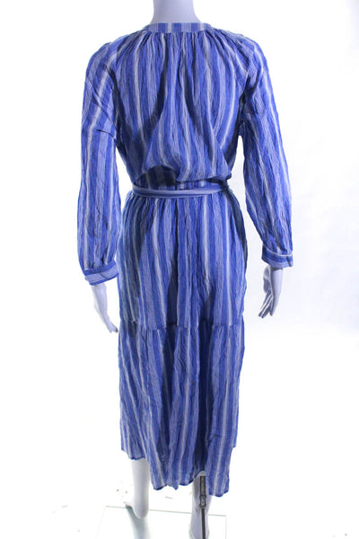 Felicite Women's Round Neck Long Sleeves Tiered Maxi Dress Stripe Size 3