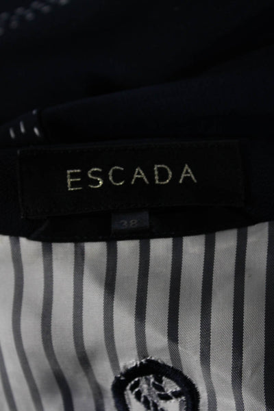 Escada Womens Wide Lapel Button Down Suit Jacket Navy Blue Wool Size EUR 38