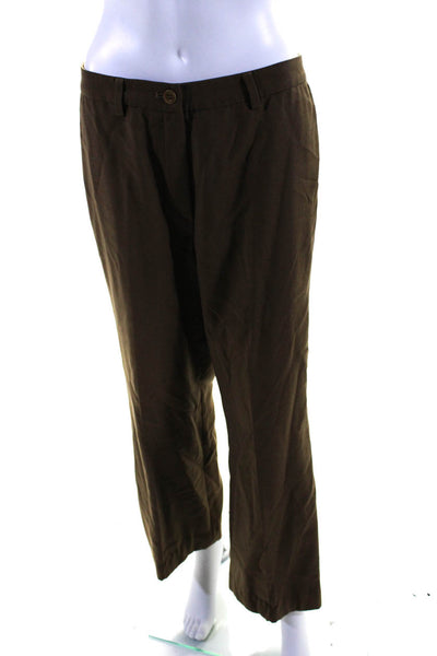 Bernard Zins Womens High Rise Creased Wide Leg Dress Pants Brown Wool Size 8