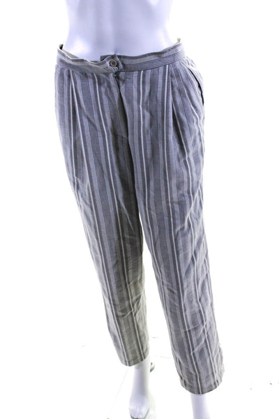 Zanella Womens Striped High Rise Straight Leg Pants Gray White Size Medium