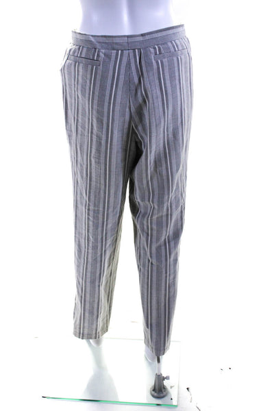 Zanella Womens Striped High Rise Straight Leg Pants Gray White Size Medium