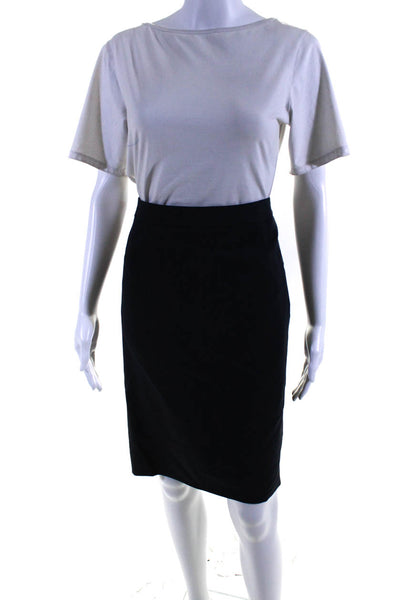 BOSS Womens High Rise Knee Length Villea Pencil Skirt Navy Blue Wool Size 8