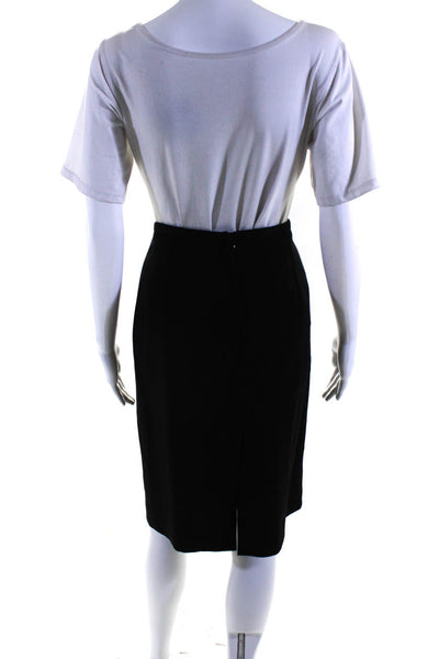 Armani Collezioni Womens Knee Length Back Slit Pencil Skirt Black Wool Size 8