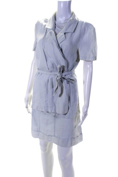 Chanel Womens 99S Vintage Short Sleeve Tie Front Jacket Skirt Set Blue FR 44
