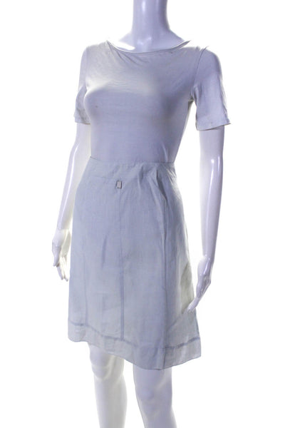 Chanel Womens 99S Vintage Short Sleeve Tie Front Jacket Skirt Set Blue FR 44