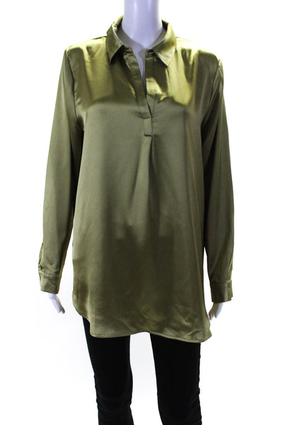 Pleione Womens Long Sleeves Button Down Blouse Sage Green Size Large