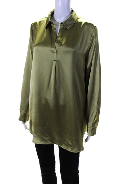 Pleione Womens Long Sleeves Button Down Blouse Sage Green Size Large