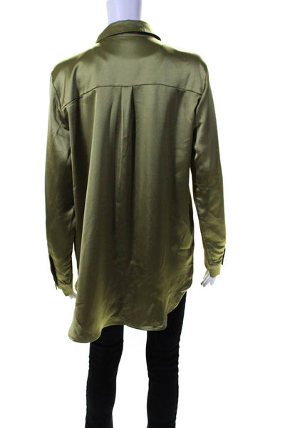 Pleione Womens Long Sleeves Button Down Blouse Sage Green Size Large