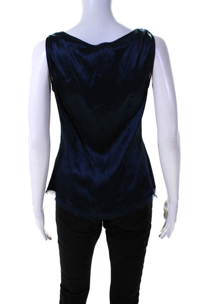 Elie Tahari Women Silk Blend Woven Trim V Neck Sleeveless Blouse Blue Size S