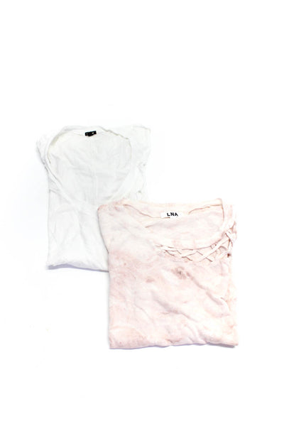 LNA Monrow Womens Linen Blend Asymmetrical T-Shirt Top Pink Size M Lot 2