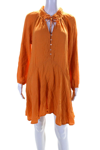 Xirena Womens Cotton V-Neck Long Sleeve Button Up Mini Dress Orange Size S