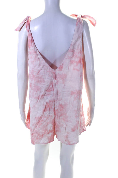 Show Me Your Mumu Womens Cotton Tie Dye V-Neck Sleeveless Romper Pink Size M