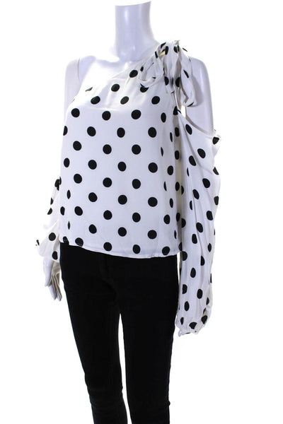 Lovers + Friends Womens Polka Dot Asymmetrical Pullover Blouse Top White Size M