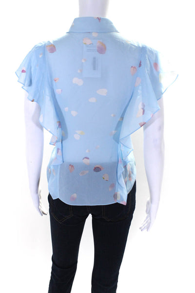 Theory Womens Silk Spotted Print Button Down Ruffle Blouse Blue Size P/S