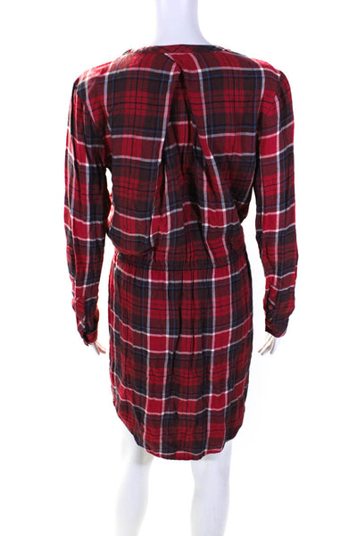 Soft Joie Womens Plaid Long Sleeved Buttoned Flannel Shirt Dress Red Size S