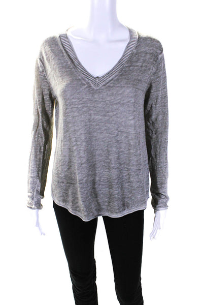 Feel the Piece Terre Jacobs Womens V Neck Long Sleeved Thin Shirt Gray Size O/S