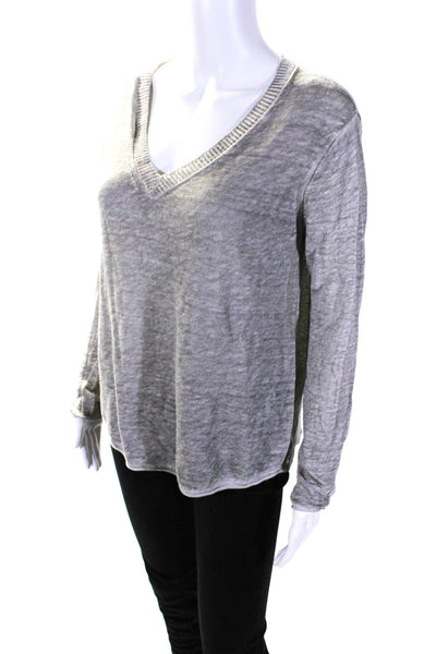 Feel the Piece Terre Jacobs Womens V Neck Long Sleeved Thin Shirt Gray Size O/S