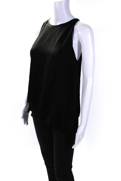 Theory Womens 100% Silk Sleeveless Layered Round Neck Tank Blouse Black Size S