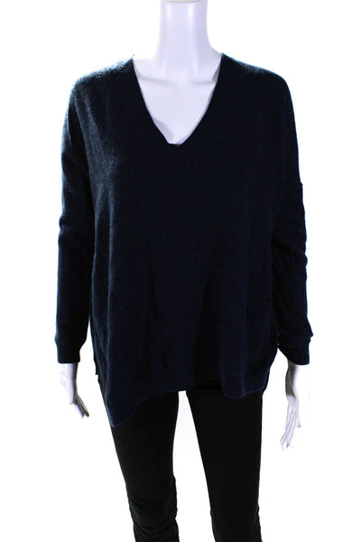 Theory Womens 100% Cashmere V Neck Side Split Pullover Sweater Navy Blue Size S