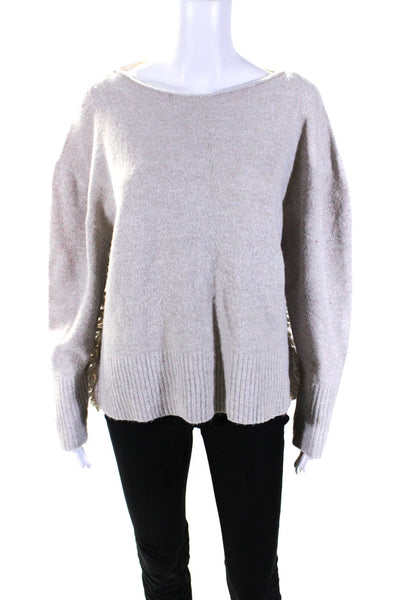 Line Womens Tight Knit Relaxed Fit Fringe Side Pullover Sweater Beige Size M