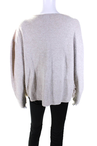 Line Womens Tight Knit Relaxed Fit Fringe Side Pullover Sweater Beige Size M