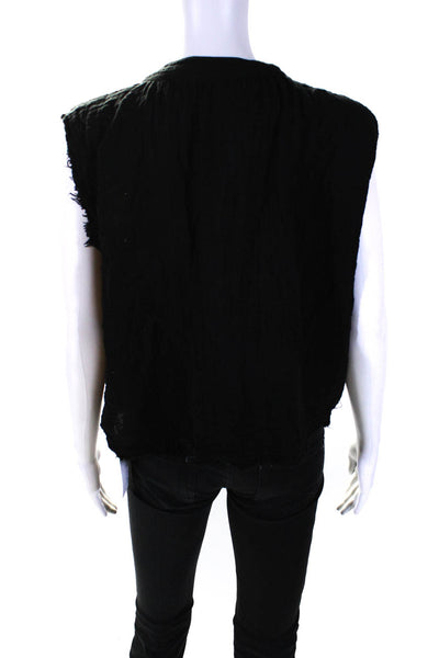 9seed Womens Short Sleeves Cropped Pullover Blouse Black Cotton Size Small