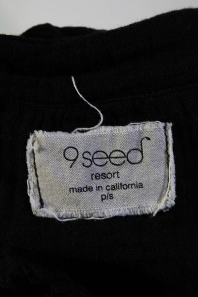 9seed Womens Short Sleeves Cropped Pullover Blouse Black Cotton Size Small