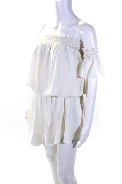 Amanda Uprichard Womens Smocked Short Sleeves A Line Dress White Size Small