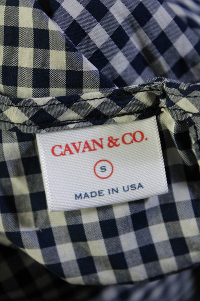 Cavan & Co. Womens Gingham Plaid Blouse Navy Blue White Cotton Size Small