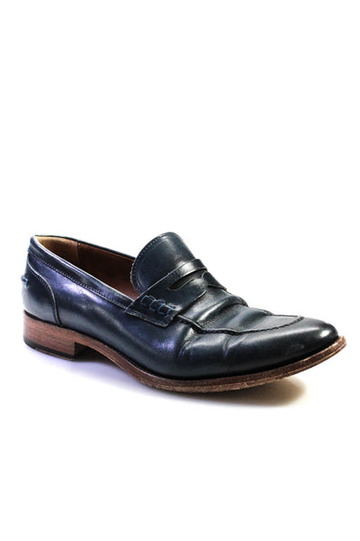 Lavorazione Artigianale Mens Leather Slip On Penny Loafers Blue Size 42/8.5