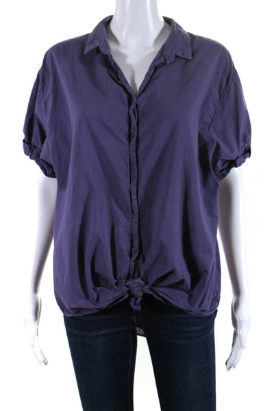 Xirena Womens Cuffed Short Sleeved Collared Button Down Blouse Purple Size M