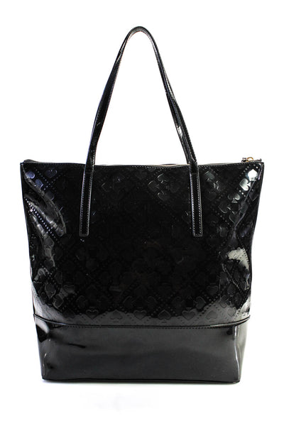 Kate Spade Womens Pantent Leather Monogram Top Handle Tote Bag Black Size L