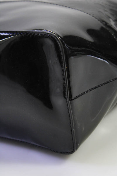 Kate Spade Womens Pantent Leather Monogram Top Handle Tote Bag Black Size L