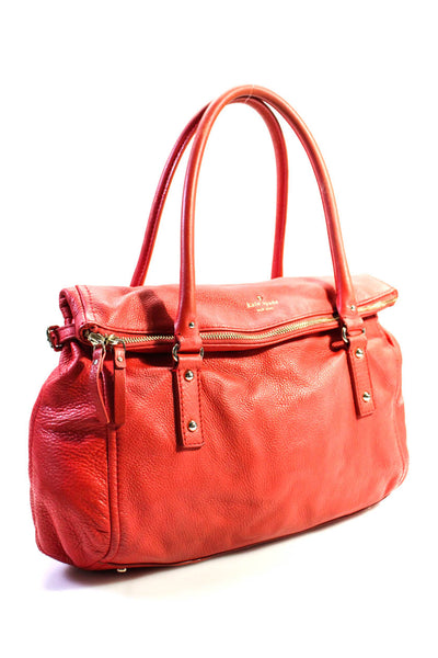 Kate Spade Womens Leather Gold Tone Accent Slouchy Foldover Bag Red Size M